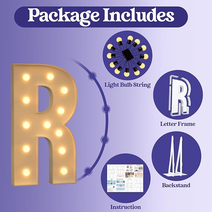 Marquee Letters 4 Feet Tall, 4FT Large Light up Letters R, Big Sign R with Warm White Light for Birthday Wedding Proposal Engagement Graduation Party Backdrop Decorations
