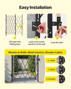 VEVOR Single Folding Security Gate, Lockable Scissor Gate with 360° Swivel Casters, Outdoor Barricade Steel Retractable Gates, for Entry Security, Garage, Warehouse & Pool, 49.61 x 77.76 in (W x H)