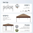 PHI VILLA 10x10ft 1-Person Setup Pop Up Canopy Tent Instant Portable Shelter w/ 1-Button Push, Case, 4 Weight Bags - Dark & Light Brown