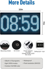 20”x11” Smart LED Open/Closed Sign Outdoor Waterproof, RGB Color Changing Backlight with Remote Control, Digital Alarm Clock, Calendar & Temperature Display - Use Retail Stores, Shops