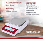 Fristaden Lab Digital Balance - USA Company - 1000g Capacity with Genuine 0.01g Precision, Analytical Scale Ideal for Scientific Research, Home Labs & Academic Use