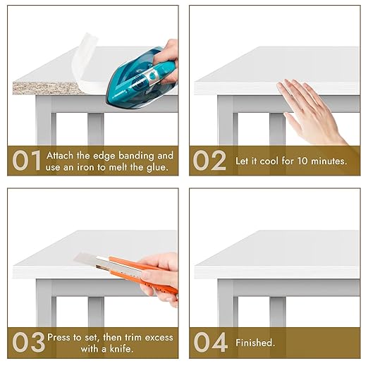 BEVTEE Club Melamine Edge Banding, 3/4 inch x 50ft Wood Veneer Roll Pre-glued, Flexible Melamine Iron-on Veneer Edge Band for Plywood & Furniture Edging, for Cabinet Repair & Furniture Restoration