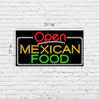 LED Mexican Food Open Sign for Retail Business Displays | Advertising Electronic Light Up Sign for Windows Walls | 17"h x 31"w x 2"d