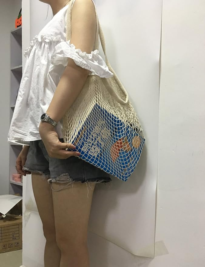 YEKEYI Portable Reusable Mesh Cotton Net String Bag Organizer Shopping Tote Handbag Fruit Storage Shopper NEW (white02)