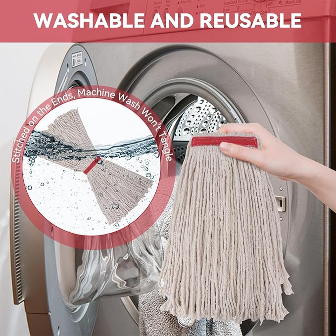 Commercial Heavy Duty Mop Heads Replacement for Rubbermaid: 6 Packs Industrial Wet Mop Head for Floor Cleaning - Cotton Looped-Open String Commercial Products Wet Refills