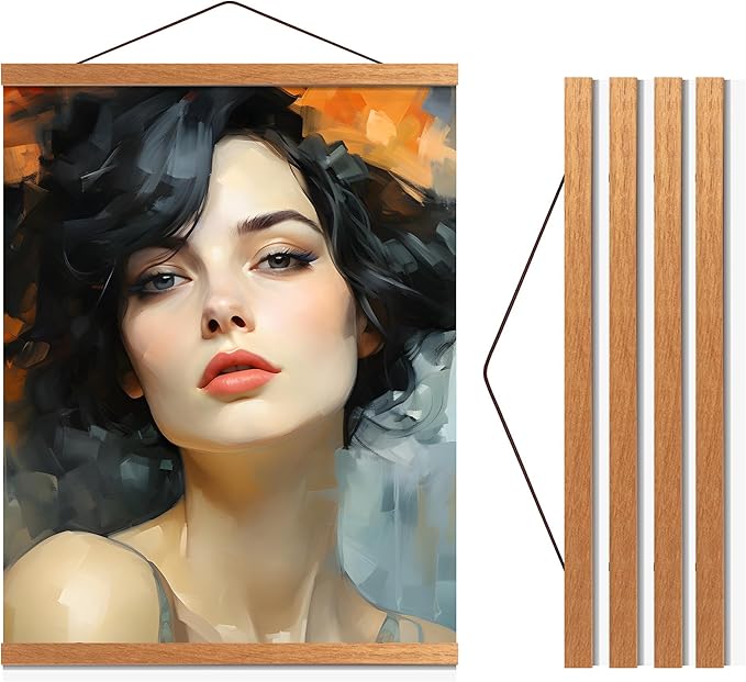Magnetic Poster Hanger 40” Poster Frame with Strong Magnets, Complete Hanging Kit for Posters, Art, Maps, and More, Fits 40x30, 40x36, 40x40, 40x48, and 40x60, Teak Wood