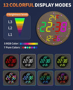 12" Large Digital Wall Mount Clock, Count Down Timer, Alarm, Big LED, 12 RGB Color, Temperature for Living Room Classroom Desk (Bamboo Elements)