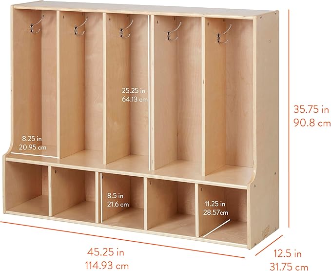Sleekline 5-Section Toddler-Sized Coat Locker with Bench, Kids Furniture, Natural