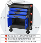 WORKPRO 27.5 Inch 3-Drawer Rolling Tool Chest with Wheels, Portable Steel Tool Cabinets with Drawers, Liners and Locking System for Warehouse, Garage, Black and Blue