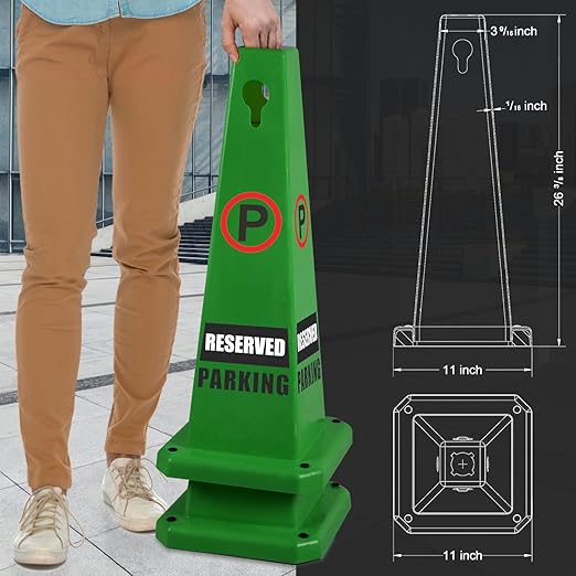 Plastic Traffic Cones, 4-Sided Message Cones, Road Safety Parking Cones, Standing Traffic Warning Signs for Cleaning Area, Garage, No Entry (8, Reserved Parking, Large)