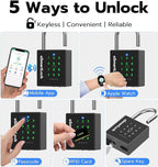 eLinkSmart Heavy Duty Smart Padlock with Key, Pad Lock with Code Keypad, Weatherproof Bluetooth RFID Keyless Electronic Digital Combination Lock for Gate Outdoor Fence Storage Unit Locker Shed Pool