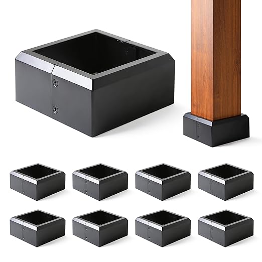 6"x6" (Actual: 5.5"x5.5") Deck Post Base Cover Split, Aluminum Post Base Trim Skirt Decorative Black 8Pack