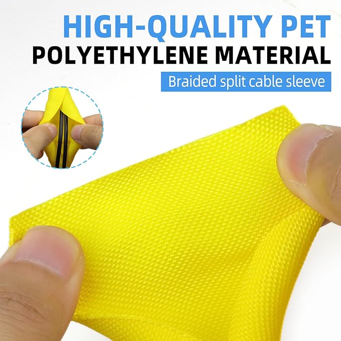 Automotive Wire Loom Tubing, Split Braided Cord Protectors from Pets No Chew, Flexible Cable Sleeve Cable Management for TV/Computer/Electric Wires (Yellow, 5/8"-10ft)