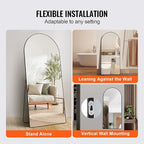 VEVOR Full Length Mirror, 71'' x 32'' Large Black Arched Floor Mirror with Stand Aluminum Alloy Frame, Free Leaning Hanging Wall Mounted, Full Body Mirror for Bedroom Living Room
