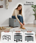 17.7 inches Chenille turfed Ottomans Cube with Storage, Metal-Framed Square Storage Ottoman Foot Rest Stool Holds 770 LB for Dorm Living Room Bedroom Gray UASN641G