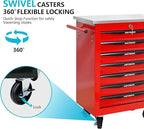 7 Drawers Tool Cart on Wheels with Stainless Steel Worktop, Heavy Duty Mobile Rolling Drawer Tool Chest with Locking Wheels & Lockable Drawers, Garage Tool Storage Cabinet (Red, 7 Drawers)