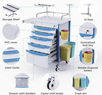 Medical Rolling Storage Crash Cart with Wheels - Adjustable IV Pole, Silent Casters, Needle Disposal Holder, Trash Bin, O2 Holder - Nursing Emergency Cart for Clinic, Hospital, Salon, Lab