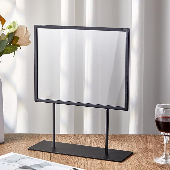 Zhengmy Tabletop Sign Holder with Flat Base Double Sided Countertop Sign Holder Desktop Display Stand Metal Poster Display Stand for Office Store Restaurant Hotels, Black(11" X 8.5",Horizontal,2 Pcs)