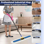 CLDREAM 24" Commercial Dust Mop for Floor Cleaning with 2 Replacement Mop Head, Large Industrial Push Broom Mops with 60" Long Handle,Wet Dry Floor Duster for Concrete Hardwood Tiles Marble Floors