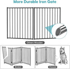 No Pawblems Free Standing Dog Gate with Door, 30'' Tall Foldable Dog Fence for Indoor & Outdoor, Up to 78 Inch Extra Wide Puppy Gate for Stairs, Hallways, Doorways, Deck, Yard (Black, 3 Panels)