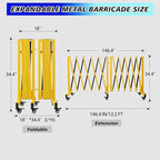 12.2FT Industrial Metal Expandable Barricade，Retractable Traffic Fence with Casters, Folding Security Gate，Portable Barricade Gate for Construction Area, Traffic Control, Cordon