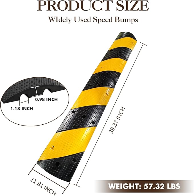 2 Pack 3.3 ft Speed Bumps - Heavy-Duty Rubber Construction, Dual Channel Floor Cord Cover, High Visibility Design, Non-Slip Surface, Easy Installation and Modular Design
