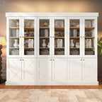 Vyre 71" Tall Farmhouse Bookshelves with Glass Doors, Set of 3 – Large Modular Bookcase with Adjustable Shelves, Storage Cabinet for Living Room, Kitchen, Home Office, White