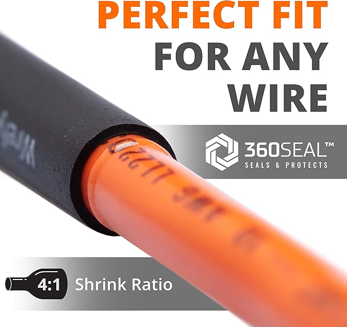 Wirefy 1/2" Heat Shrink Tubing - 4:1 Ratio - Adhesive Lined - Resistant Heat Shrink - 50 Feet Roll - Black
