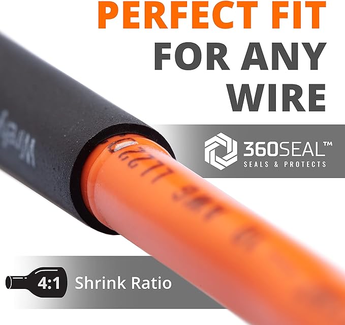 Wirefy 1/4" Heat Shrink Tubing - 4:1 Ratio - Adhesive Lined - Marine Grade Heat Shrink - 50 Feet Roll - Black