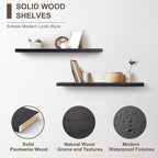 fuqing Black Floating Shelves for Wall - 36 Inch Lightweight Wood Wall Shelves Set of 2 - Floating Black Shelves for Storage Display Ledges for Bedroom Kitchen Living Room