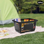 12PCS Shopping Baskets with Handles, Black Plastic Shopping Basket Set, 21L Portable Grocery Baskets with Handles, Grocery Shopping Basket Set for Stores, Supermarket, Retail,Shopping Carrying