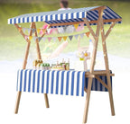Collapsible Mobile Market Stall Carts Vendor on Wheels, Wood Outdoor Vendor Cart, Easy to Assemble for Parties, Birthdays, Weddings, Bar(Blue1,120cm/47.2in)