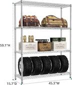 IZEUK 4-Tier Adjustable Heavy Duty Metal Wire Shelving Unit, Wide Storage Rack Organizer for Garage, Kitchen, Office, Dorm, Warehouse (Silver, 15.8" D x 45.8" W x 59.4" H, 1400 lbs Capacity)