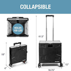 CleverMade Collapsible Wheeled Crate with Lid, 4-Wheels - Swivel and Glide Rolling Crate with Handle and Double Wheels for Easy Transport and Versatile Use - 55L and 100lb Capacity, Cool Gray