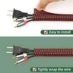 Split Wire Loom Tubing, Cable Protector Sleeve, Braided Cable Management for TV/Computer/Home Theater/Engine Bay, Cord Protectors from Pets No Chew (Red and Black, 3/4"-25ft)