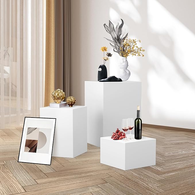 Cube Display Pedestal Stand for Bridal Shop, Square White Display Risers Columns, Party Event Decor Platform Base Showcase for Model Jewelry Clothing Shop Home Exhibition (11.8*11.8*7.87in)
