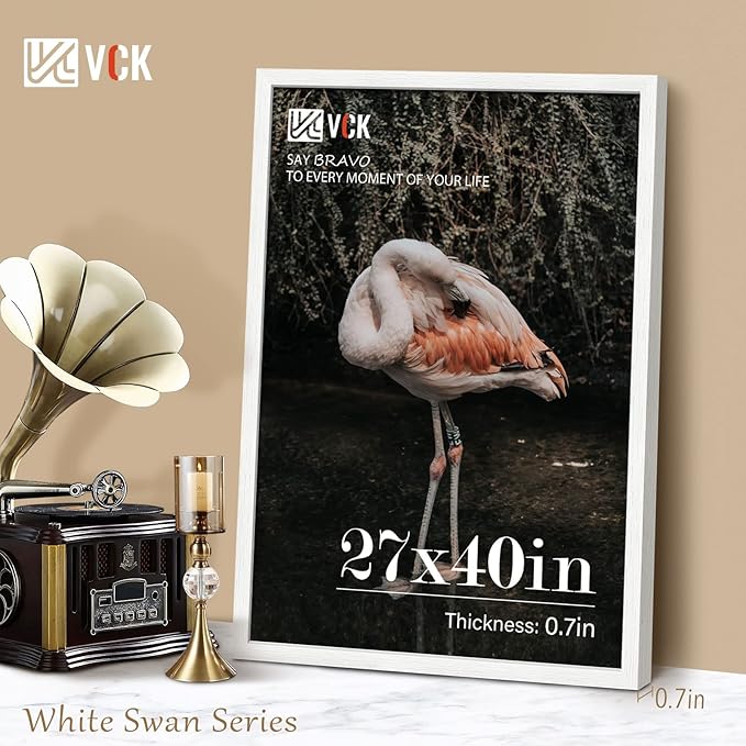 VCK 27x40 Poster Frames Set of 5, Exclusive Woodgrain White Picture Frame, Wall Mounting Hanging