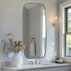 ANDY STAR Brushed Nickel Bathroom Mirror, 24x48 Oblong Mirror with Stainless Steel Metal Frame, Silver Oval Vanity Mirror for Over Sink, Modern Anti Rust Wall Mounted