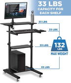 Mount-It! Black Rolling Standing Desk, Adjustable Height up to 54.7", Portable Laptop Podium Desk on Wheels, Mobile Computer Workstation with 4 Shelves, Presentation Cart for Home Office or Classroom