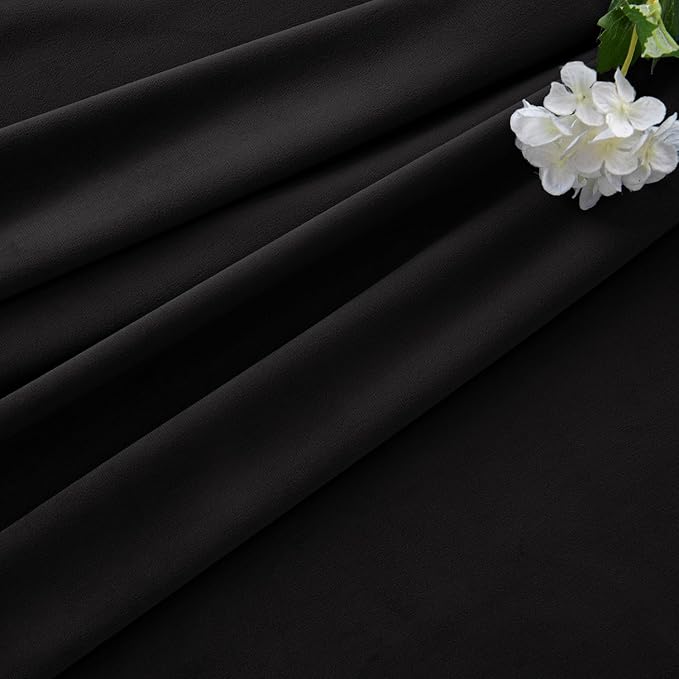 MIULEE Velvet Curtains 90 Inches Long 2 Panels Set for Bedroom, Pinch Pleat Back Tab Luxury Halloween Thermal Insulated Living Room Darkening Drapes Pleated Blackout Window Curtains with Hooks, Black