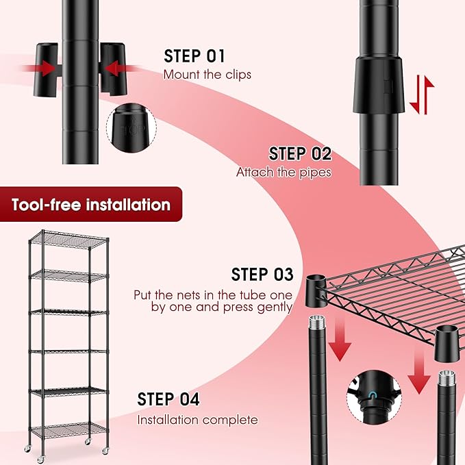 3 Pack Rolling 6-Tier Space-Saving Garage Wire Rack Shelving, 14"D x 24"W x 71"H Adjustable Metal Shelving with Wheels, 750 lbs Capacity Heavy Duty Storage Shelves for Garage, Closet & Kitchen, Black