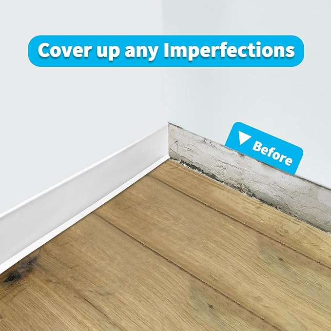 Art3d 20ft Peel and Stick Baseboard Wall Molding Trim, Flexible Vinyl Wall Base Trim, White