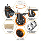 Stem Caster Wheels 3 Inch Heavy Duty Threaded Stem Casters UNC 3/8"-16 x 1 Swivel Casters Set of 4 with Safety Dual Locking Wheel for Furniture and Cart