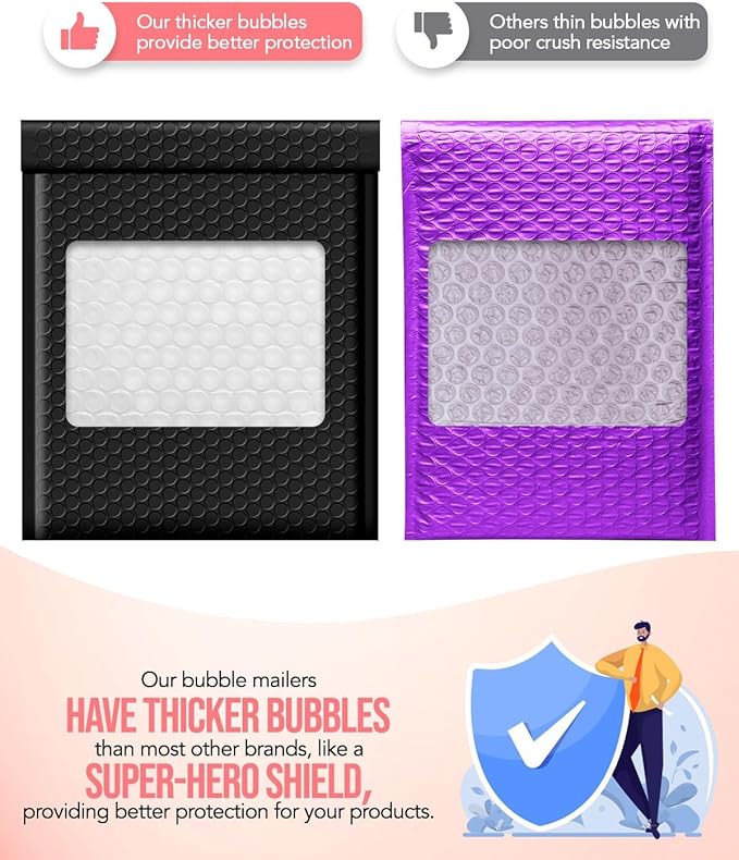 GSSUSA Black Bubble Mailers 8.5X12 Inches 500 Pack, Padded Poly Bubble Mailer, Large padded Envelopes Strong Adhesion Bubble Envelopes,Self-Seal Mailing Envelopes for Small Business,Package Supplies