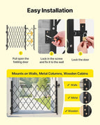 VEVOR Single Folding Security Gate, Lockable Scissor Gate with 360° Swivel Casters, Outdoor Barricade Steel Retractable Gates, for Entry Security, Garage, Warehouse & Pool, 66.93 x 51.57 in (W x H)