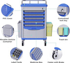 Medication Bins Cart with 200 Bins and Drawer - Dual-Sided Open, 50 Medicine Boxes, Silent Casters, Movable Container, 2 Trash Bin-Medical Crash Cart for Clinic, Hospital and Lab, Factory