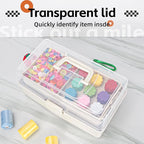 12.5in 3-Layer Multipurpose Craft Organizers and Storage with Adjustable Dividers, Portable Tackle Box, Folding Art & Craft Case for Medicine, Tool, Sewing Organizer (White)