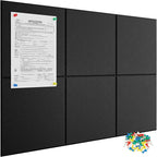 Large Cork Board for Wall 36" x 24", 6 Pack Black Bulletin Board, Felt Wall Tiles with 48 Safe Removable Adhesive Tabs, 30 Push Pins, Cork Boards for Home Office Pin Board Tack Board