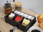 Tea Bag Organizer Wood Black, 4 Compartments Tea Bag Holder, Large Capacity Sugar Packet and Coffee Station Organizer, Tea Bags Caddy Drawer Storage Container for Countertop