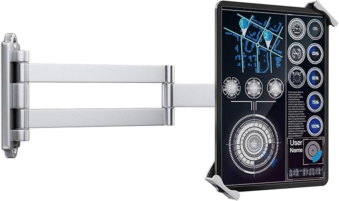 AboveTEK Tablet Wall Mount - 360° Rotation Tablet Holder Stand with Extension Arm, Anti-Theft Kitchen Mount Fits 7"-11" Tablets Including iPad Pro/Air/Mini, Galaxy Tab - Security Lock & Key - (Silver)